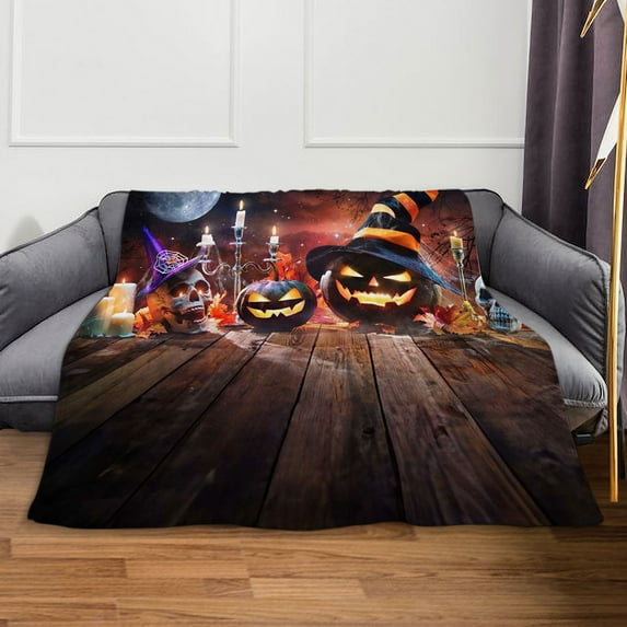 Halloween Throw Blanket Vintage Spooky Pumpkin Throw Blanket for Couch Sofa Bed Living Room Halloween Cozy Soft Fuzzy Plush Fleece Blankets and Throws Decorative Blanket 29.5*39.4Inch