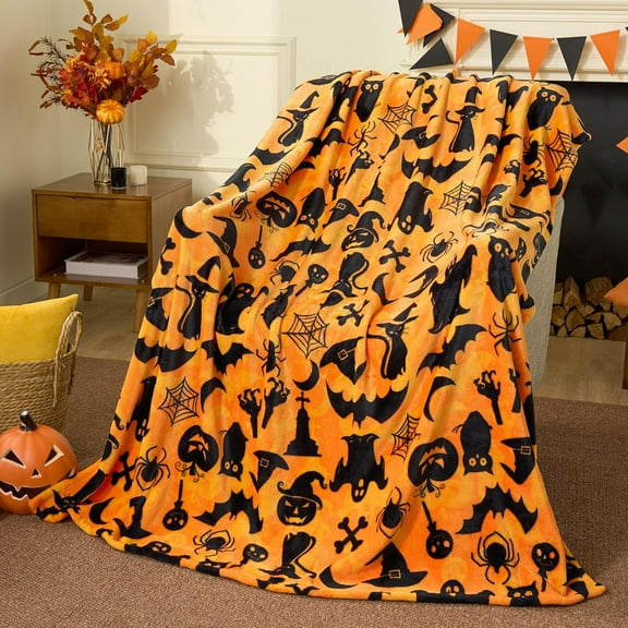 Halloween Throw Blanket Witch Soft Plush Cozy Flannel Halloween Blanket Decoration for Party Sofa Bed Living Room