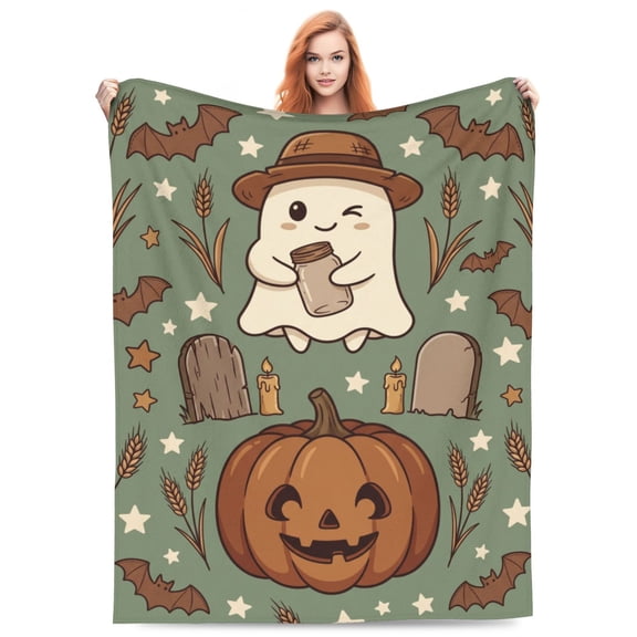 Halloween Throw Blanket for Adults, Haunted Halloween Blanket, Warm Soft Cozy Blanket for Lap Chair Sofa Couch Bedroom Living Room 50x40