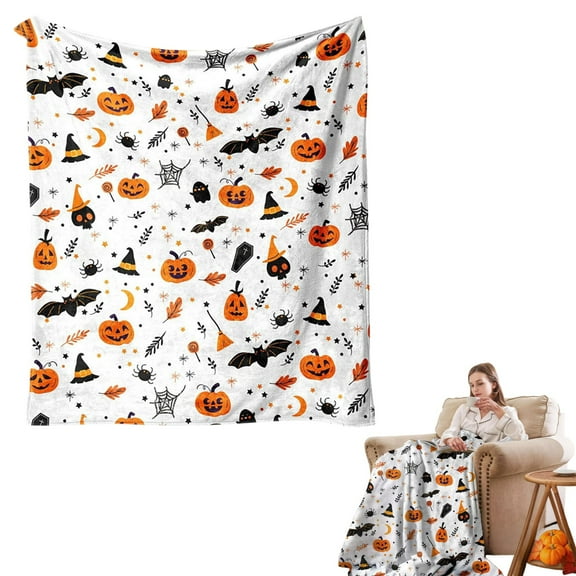 Halloween Throw Blanket for Couch | Bat Pumpkin Ghost Fall Halloween Fleece Blanket | Soft,Plush,Warm Black Fall Cabin Throw,60*78Inch