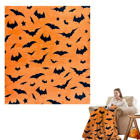 Halloween Throw Blanket for Couch | Bat Pumpkin Ghost Fall Halloween Fleece Blanket | Soft,Plush,Warm Black Fall Cabin Throw,60*78Inch
