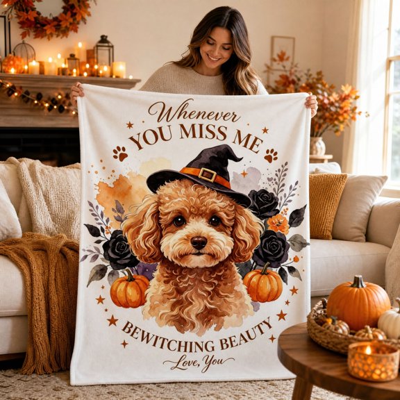 Halloween Throw Blanket with Pumpkin Witch Dog Design, Soft Fleece Couch Cover for Fall Decor, 1 Pack