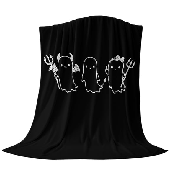 Halloween Throw Flannel Blanket Black Cartoon Line Spooky Devil Ghosts Minimalist Super Soft Cozy Bed Blanket, Lightweight Plush Fuzzy Bed Throw for Bedroom Sofa Couch Living Room 30x40in