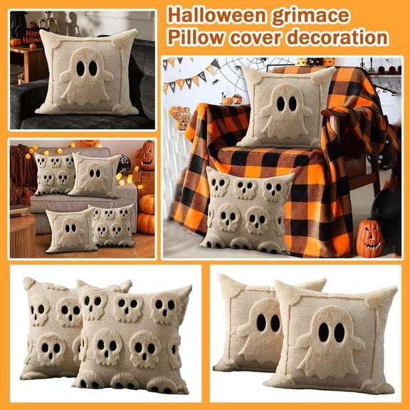 Halloween Throw Pillow, 18X18 Inch Plush Ghost Embroidery Throw Pillow Cover, Fall Halloween Decor Fall Throw Pillows for Couch, Gothic Home Decor Spooky Fun Halloween Home Decor,