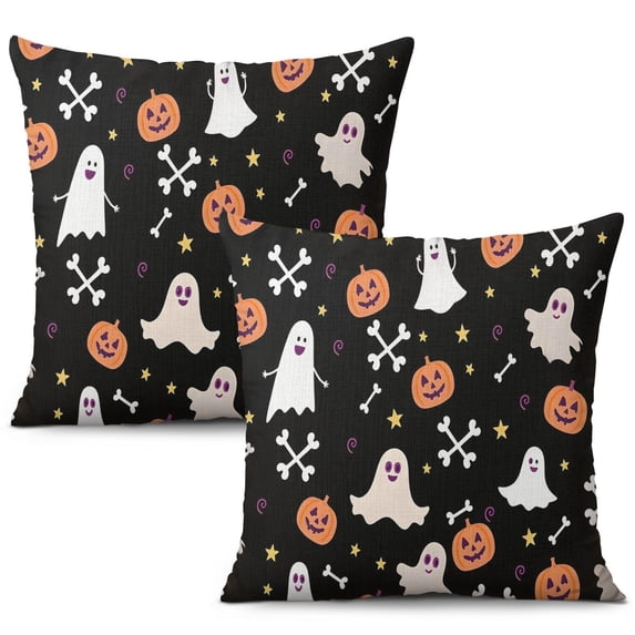Halloween Throw Pillow Cases Happy Halloween Ghost Boo Spooky Pillow Cover Sofa Bed Throw Cushion Cover for Home Office Halloween Decoration,16x16 Inch (2Pcs)