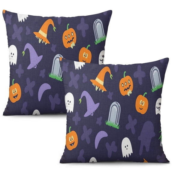 Halloween Throw Pillow Cases Happy Halloween Spider Bat Pillow Cases Throw Cushion Cover Cushion Cases for Living Room Decoration,18x18 Inch (2Pcs)
