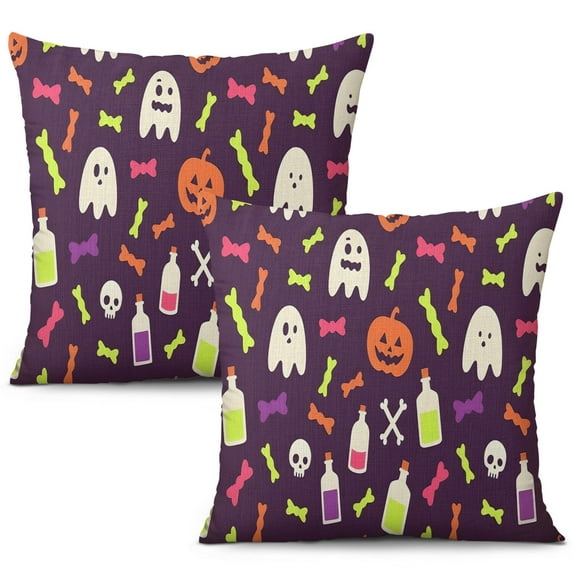Halloween Throw Pillow Cases Happy Halloween Spider Bat Pillow Cover Throw Cushion Cover Cushion Cases for Home Office Halloween Decor,16x16 Inch (2Pcs)
