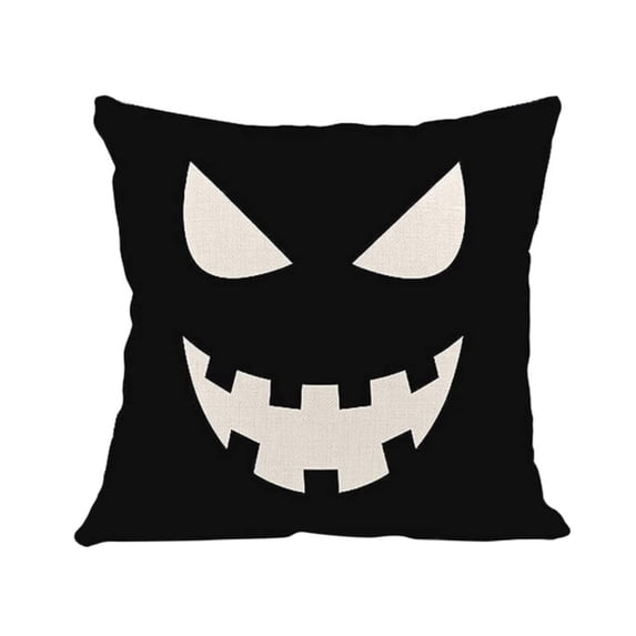 Halloween Throw Pillow Cover 18x18 Inch, Decorative Jack‑O‑Lantern Pumpkin Face Polyester Cushion Case for Sofa Couch Holiday Indoor Home Decor