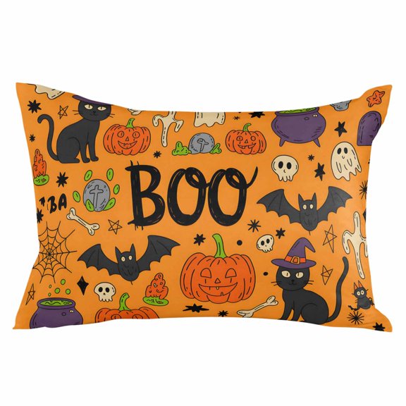 Halloween Throw Pillow Cover 20 x 26 Inch Decorative Pillow Cover Orange Cartoon Pumpkin Cat Star Bat Ethnic Lumbar Pillowcase Seasonal Rectangle Cushion Case for Couch Sofa Bed Living Room