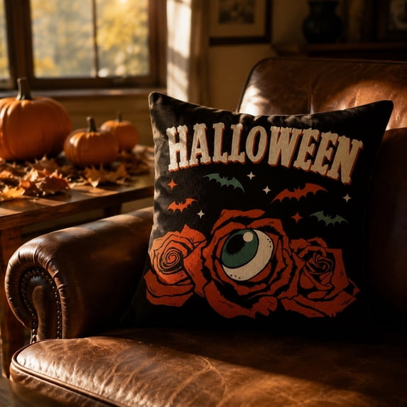 Halloween Throw Pillow Cover Festive Home Decor Cover for Sofas Chairs Beds 18x18 Linen Cushion Case by OVFUIZ