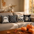 thumbnail image 1 of Halloween Throw Pillow Cover Ghost Bat Print Linen Cushion Case 18x18 Soft Breathable Hidden Zipper for Sofa Chair Holiday Decor by MPOISVA, 1 of 7