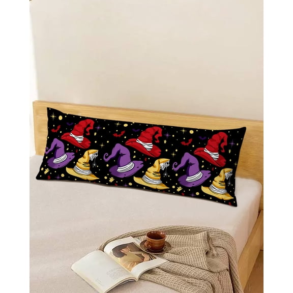 Halloween Throw Pillow Cover, Witch Hat Purple Red Yellow Rectangle Decorative Pillow Case Protector Soft Cushion Cover Lumbar Pillowcase for Couch Sofa Bedroom Car Chair Decor 20x54 Inch