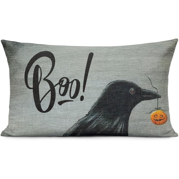 Halloween Throw Pillow Covers 12x20 Inch Halloween Decor Farmhouse Linen Cushion Case Decorations for Sofa Couch (Double Sided Printed)