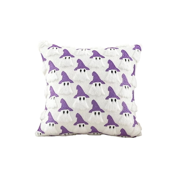 Halloween Throw Pillow Covers, 17.7''x17.7'' Cute Hat Ghost Soft Decorative Square Pillowcases for Halloween Sofa Bed Decor