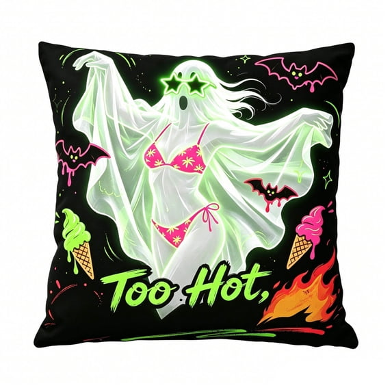 Halloween Throw Pillow Covers 18x18 Inch, Rustic Linen Printed Ghost Spooky Decorative Square Pillowcases, Farmhouse Holiday Cushion Covers for Couch Sofa Living Room Bedroom Outdoor Home Decor
