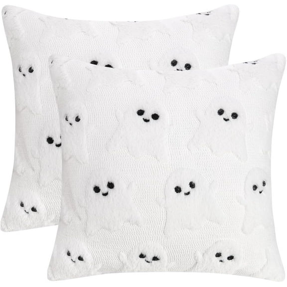 Halloween Throw Pillow Covers 18x18 Set of 2 Double Sided Wool Ghost Pillow Cases Thanksgiving Home Party Decor Pillowcases Couch Sofa Cushion Covers