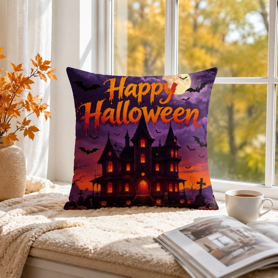 Halloween Throw Pillow Covers, Castle Print Cushion Cases, Decorative Sofa Pillow Shells for Holiday Home Decor
