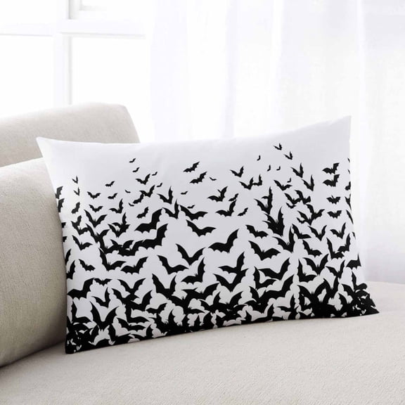 Halloween Throw Pillow Covers, Farmhouse White Black Spooky Bat Dark Animals Soft Breathable Pillow Cases with Invisible Zipper for Sleeping, Body Pillowcases for Couch Bed Sofa Chair 24x36 Inches
