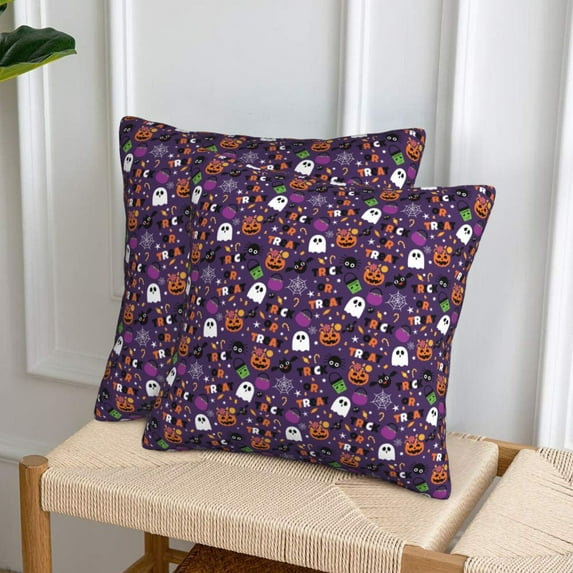 Halloween Throw Pillow Covers, Halloween Sweet Candy Halloween Decorations Square Pillow Cases with Invisible Zipper for Bed Couch Sofa, Farmhouse Halloween Decor-2 Pack 18x18