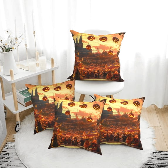 Halloween Throw Pillow Covers, Halloween Pumpkin Market A Square Pillow Cases with Invisible Zipper for Halloween Decorations, Farmhouse Halloween Decor 12x12