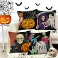 thumbnail image 1 of Halloween Throw Pillow Covers Set of 4 16x16 inch, Ghost Skeleton Decor Pillowcase for Farmhouse Outdoor, Scary Bat Skull Pumpkin Cushion Couch Cover Orange and Black Cushion Cases, 1 of 5