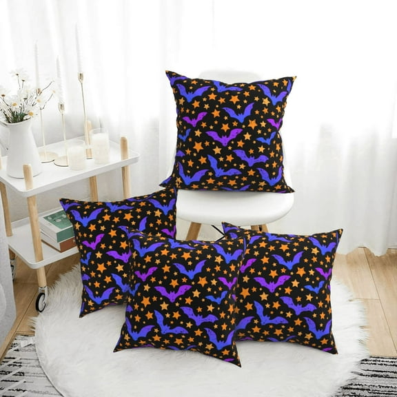 Halloween Throw Pillow Covers Set of 4, halloween bat star Decorative Pillowcase for Couch Living Room, Square Pillow Covers Protector with Zipper, Halloween Home Decor 12x12in