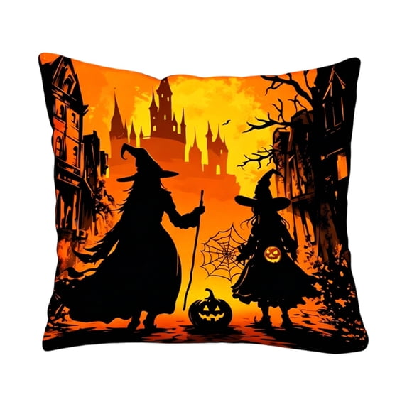 Halloween Throw Pillow Covers, Spooky Castle Pumpkin Print Soft Cushion Cases for Sofa Couch Indoor Fall Home Halloween Party Decor 18X18 Inch