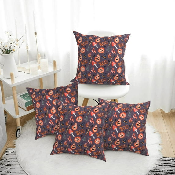 Halloween Throw Pillow Covers, halloween-background-holiday Square Pillow Cases with Invisible Zipper for Halloween Decorations, Farmhouse Halloween Decor 16x16