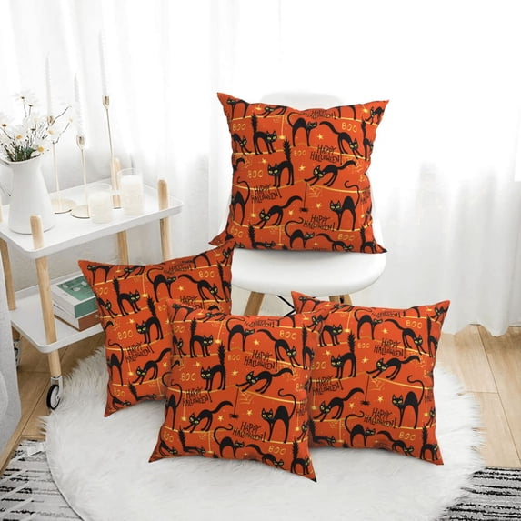Halloween Throw Pillow Covers, halloween elements cat Square Pillow Cases with Invisible Zipper for Halloween Decorations, Farmhouse Halloween Decor 20x20