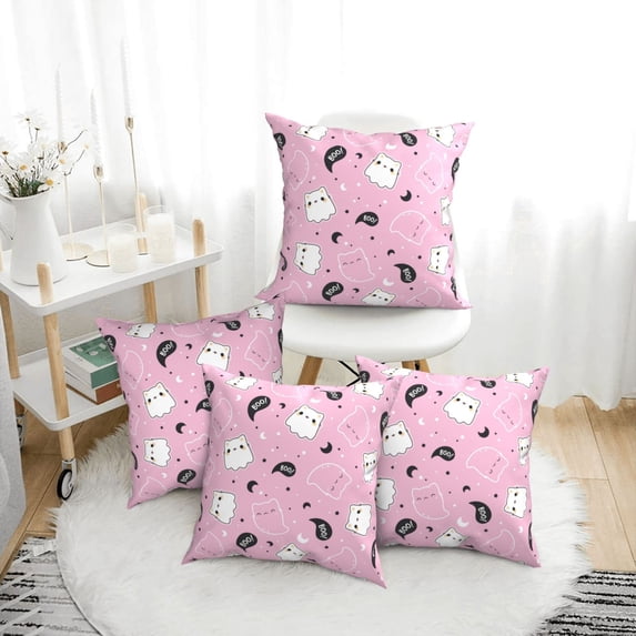 Halloween Throw Pillow Covers, kawaii_kitten_ghosts_pattern Square Pillow Cases with Invisible Zipper for Halloween Decorations, Farmhouse Halloween Decor 20x20