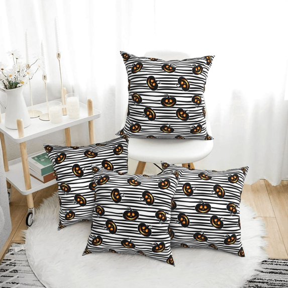 Halloween Throw Pillow Covers, pumpkin halloween elements Square Pillow Cases with Invisible Zipper for Halloween Decorations, Farmhouse Halloween Decor 16x16