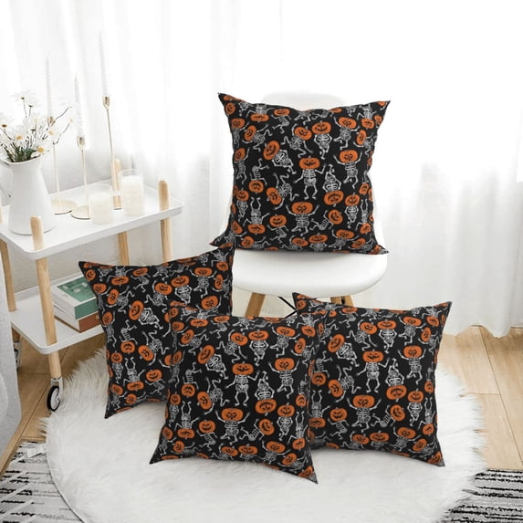 Halloween Throw Pillow Covers, pumpkins halloween skull Square Pillow Cases with Invisible Zipper for Halloween Decorations, Farmhouse Halloween Decor 18x18
