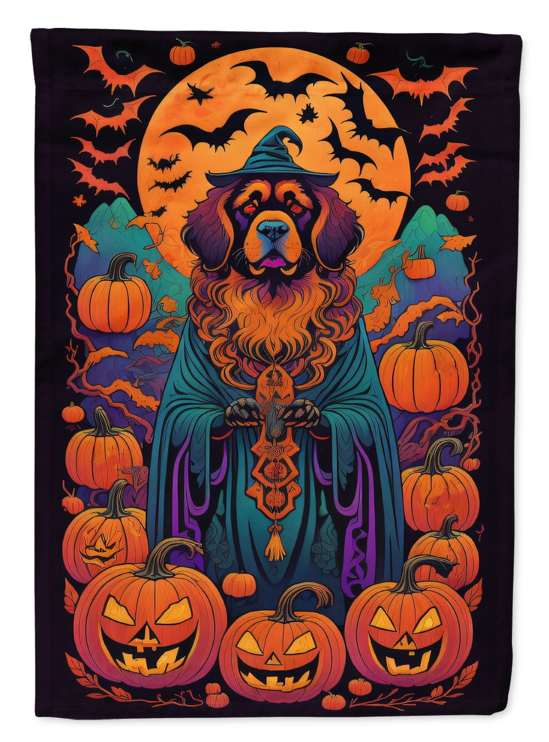 Halloween Tibetan Mastiff Dog House Flag 28x40IN Double-Sided Polyester Decorative Sleeve Pole Flag for Outdoor Home Garden