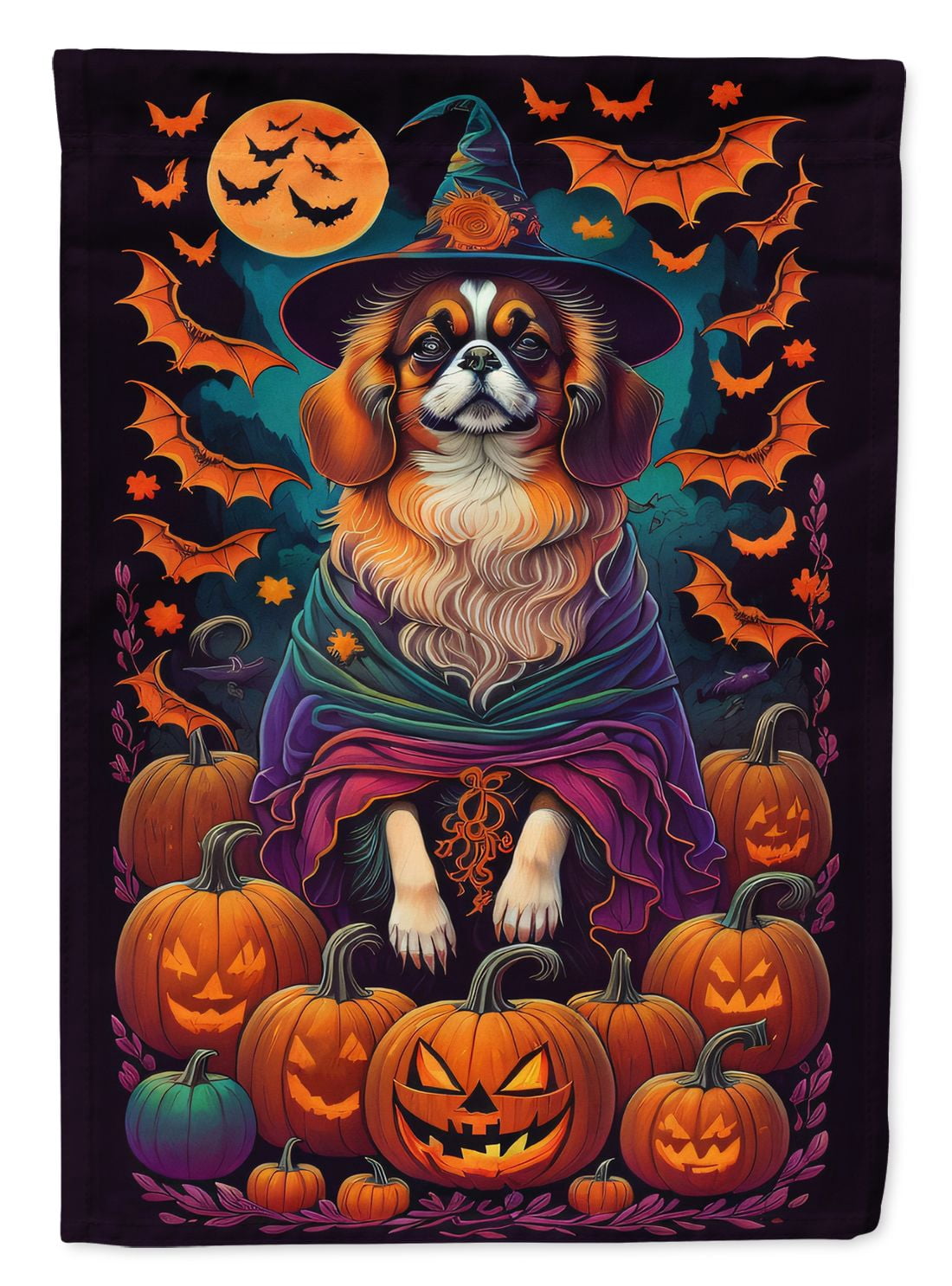 Halloween Tibetan Spaniel Dog House Flag 28x40IN Double-Sided Polyester Decorative Sleeve Pole Flag for Outdoor Home Garden