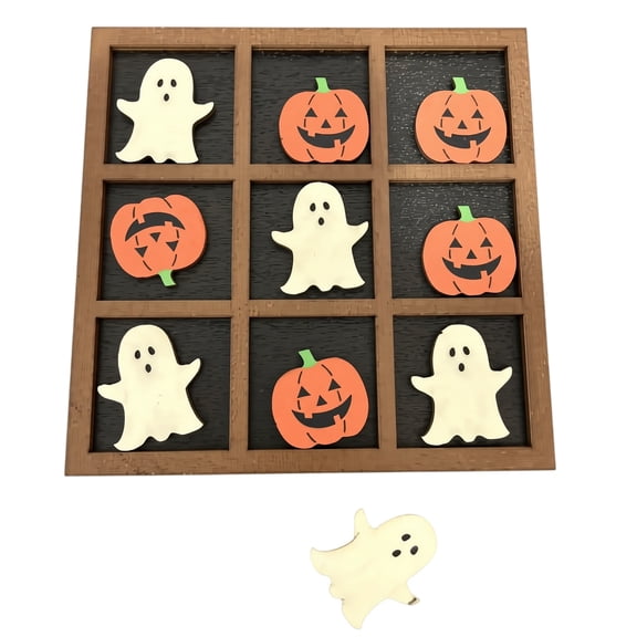 Halloween Tic Tac Toe Board Game Set with Pumpkin and Ghost Decorative Pieces for Holiday Tabletop Display