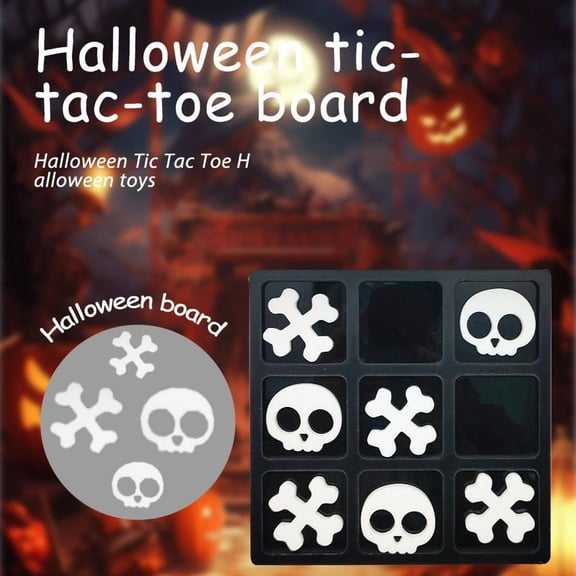 Halloween Tic Tac Toe Wooden Party Game Tabletop Board with Skull Snowflake Pieces for Home Events Family Fun