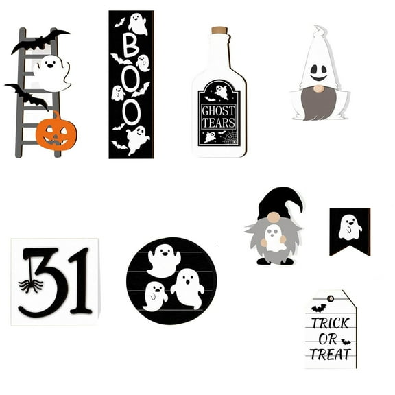 Halloween Tiered Tray Decor Set Happy Halloween Wooden Signs Rustic Table Centerpieces Farmhouse Decor for Home Table, Tray Not Included