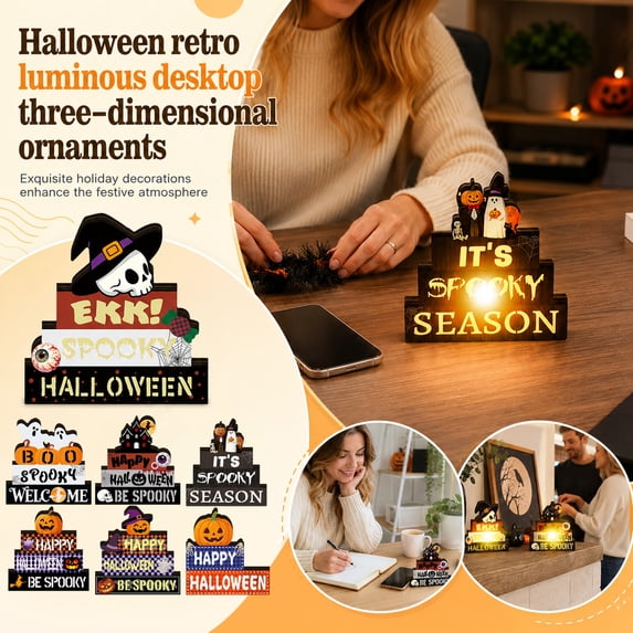 Halloween Tiered Tray Decor, Vintage Halloween Decorations, Spooky Halloween Decor, Halloween Table Decor, 6X6X0.8 Inch Wooden "It's Spooky Season" Freestanding 3D Desktop Sign