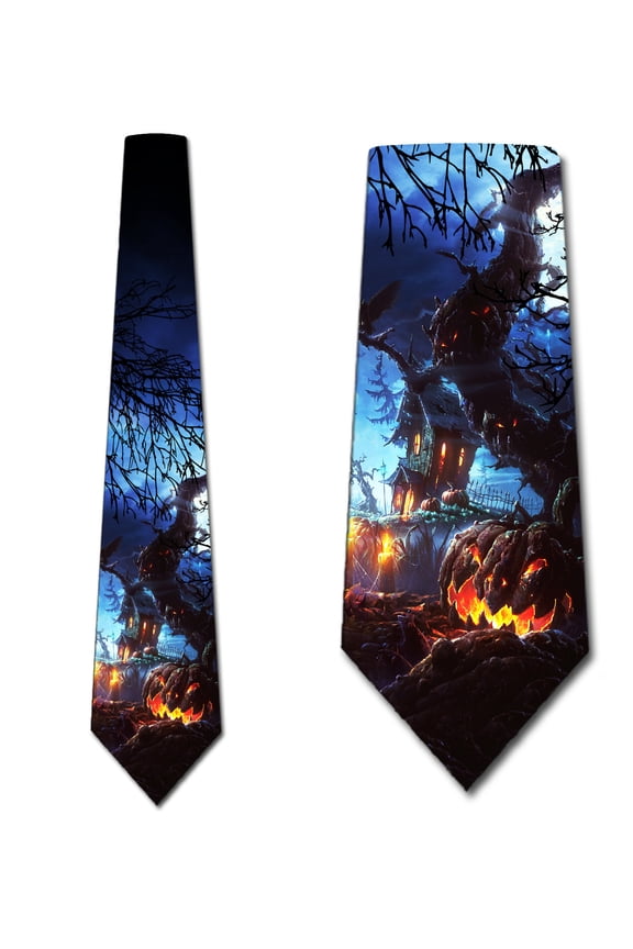 Halloween Ties Mens Haunted House Jack-o-Lantern Necktie by Three Rooker