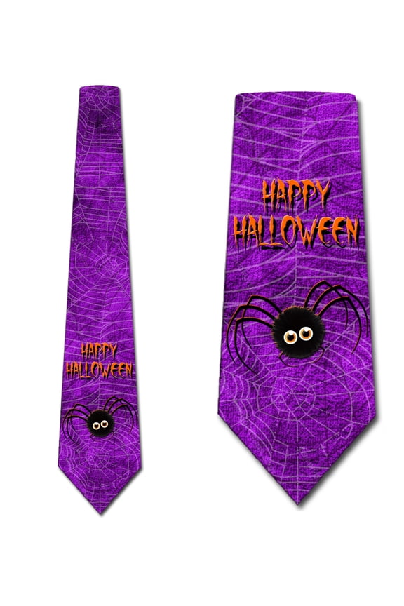 Halloween Ties Mens Spider Necktie Happy Halloween Tie by Three Rooker