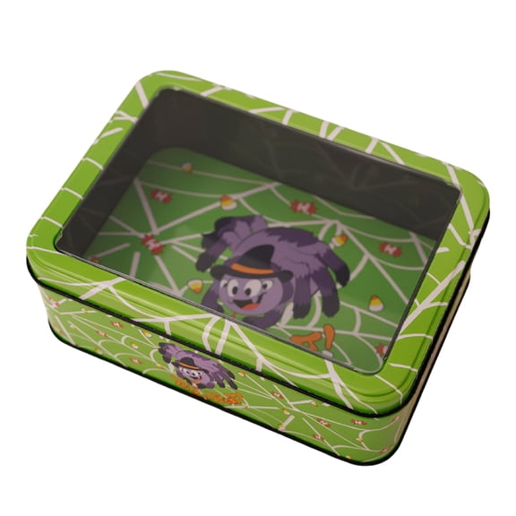 Halloween Tin Box with Clear Lid, Metal Cookie Candy Storage Container, Reusable Spooky Organizer for Party Treat Desk Jewelry Stationery Home Decor(Green)