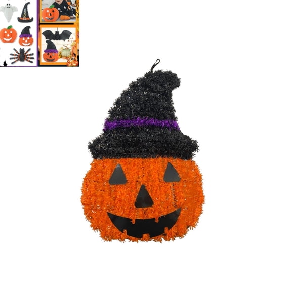 Halloween Tinsel Hanging Ornament, Witch Hat Pumpkin‑Shaped Wall Hanging Decoration for Party Indoor Home Festive Decor