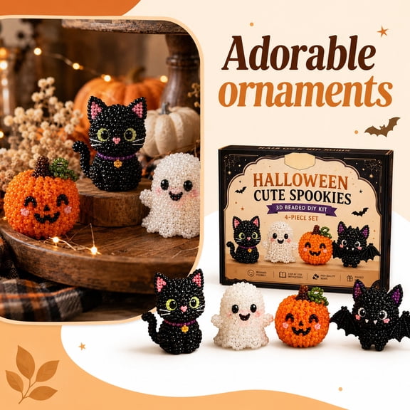 Halloween Tiny 3D Beaded Animal DIY Kit – Petite 3D Animal Themed Beadwork Set with 4 Cute Designs, Easy for Beginners & Craft Enthusiasts for Home Crafting, Step-by-Step Instructions