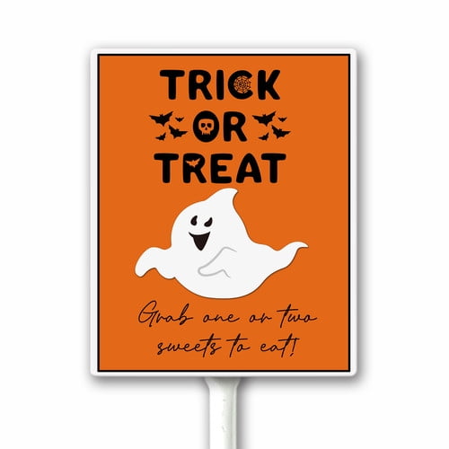 Halloween Tirck Or Treat Yard Sign, Halloween Candy Sign, Grab One or Two Sweets to Eat, Funny Garden Decoration, Sturdy Aluminum Plaque 8x12 Inch With Stake for Road Porch Lawn