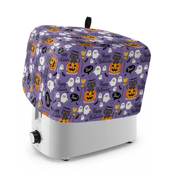 Halloween Toaster Cover 2 Slice, Orange Pumpkin Funny Ghost Black Cat Purple Dustproof Bakeware Oven Protector with Top Hook, Waterproof Small Kitchen Appliance Toasters Dust Cover, 12"x7.5"x8"