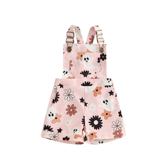 Halloween Toddler Baby Girl Outfit Ghost Floral Overalls Suspender Romper Shorts Jumpsuit Shortall Cute One Piece Clothes