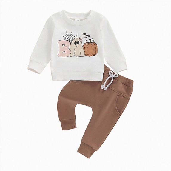Halloween Toddler Boy Outfits 2-Piece Long Sleeve Letter Printed LITTLE PUMPIKIN Tops and Pants Suit Fall Winter Clothes Kaprioy Baby Boy Clothes