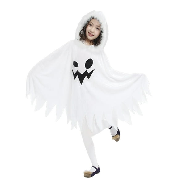 Halloween Toddler Girls Ghost Costume Hooded Dress Poncho Cape Cloak Hat Party Kids Clothes 4-12Y