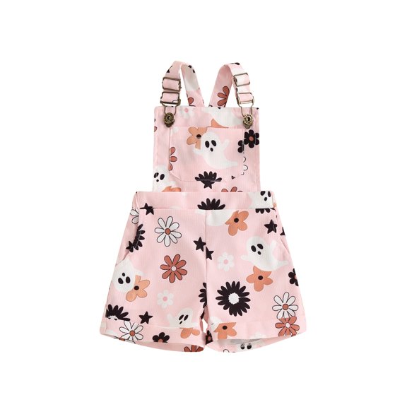 Halloween Toddler Girls Overalls Clothes Flower Ghost/Pumpkin Suspender Pants Baby Sleeveless Shortall Romper Jumpsuit