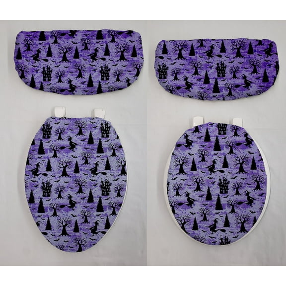 Halloween Toilet Seat Lid and Tank Cover Set by Penny's Needful Things (Haunted Houses & Witches)